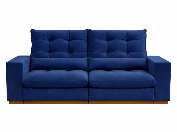 Estofado Retratil Reclinavel Toronto 250 2x100 mais 25cm Brc com Pillow 25cm Veludo Suede Azul Bia Estofados — Veludo Suede Azul