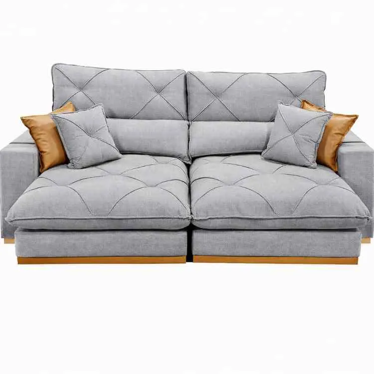 Estofado Retrátil Reclinável Granbelo Plus 250 2x100 + Braco 25cm Veludo Inca Azul 24 Idealle — Linho Gelo