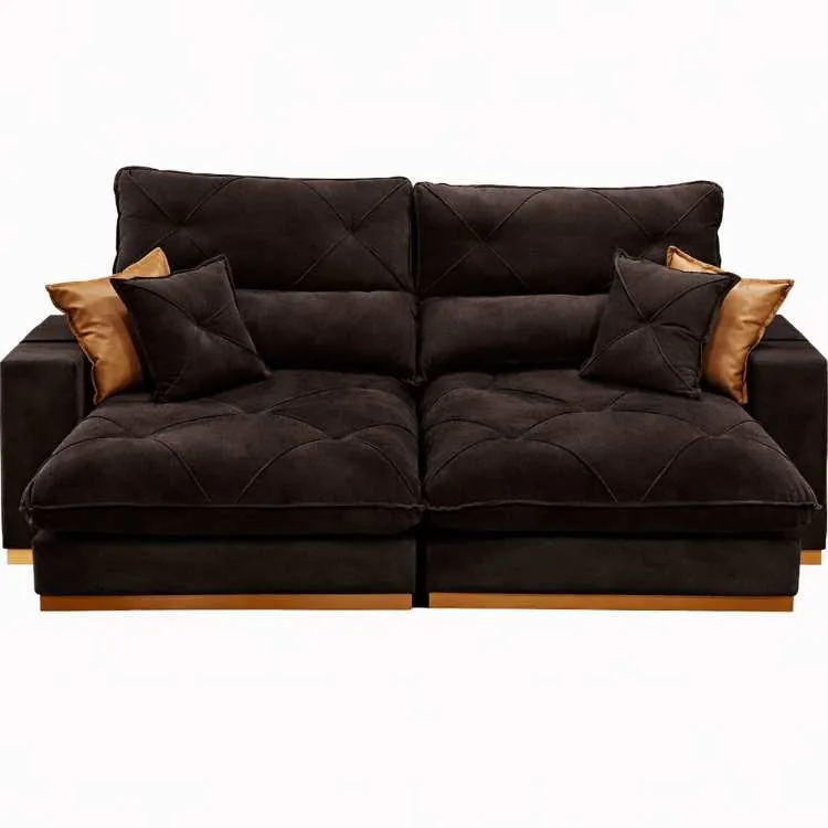 Estofado Retrátil Reclinável Granbelo Plus 230 2x90 + Braço 25cm Veludo Inca Marrom 17 Idealle — Veludo Marrom 17