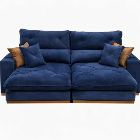 Estofado Retratil Reclinavel Granbelo Plus 230 2x90 + Braço 25cm Veludo Inca Azul 24 Idealle