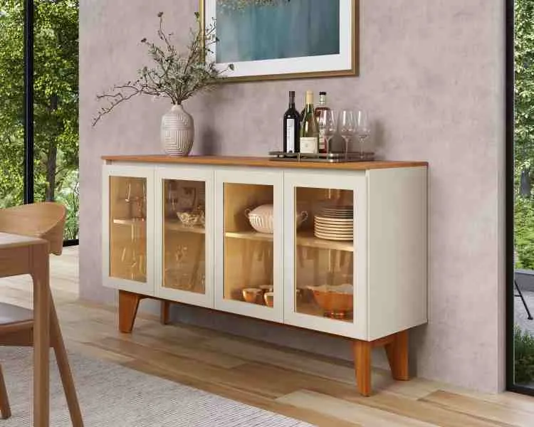 Buffet Krypton 4P com Vidro Reflecta e LED J&A Moveis — Off White/Nature