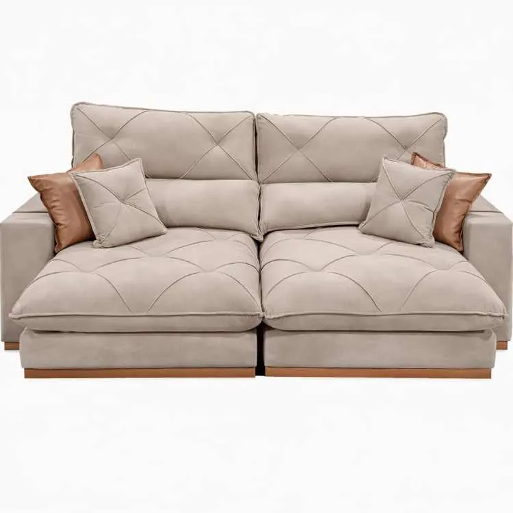 Estofado Retratil Reclinavel Granbelo Plus 290 2x120 + Braco 25cm Linho Bege 01 Idealle — Veludo Bege Claro