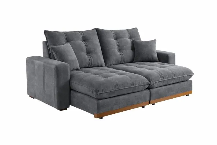 Estofado Retratil Reclinavel Ruah 250 2x100 + Braco 25cm Linha Rubi Veludo Chumbo 4053 DVitrini — Rubi Veludo Chumbo 4053