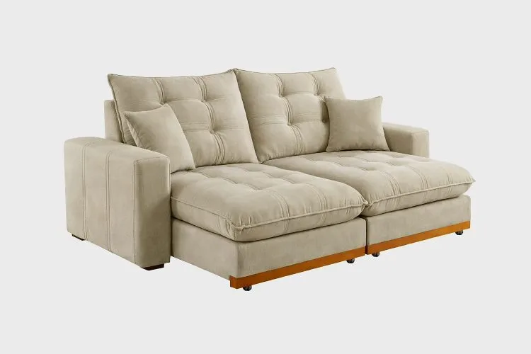 Estofado Retratil Reclinavel Ruah 250 2x100 + Braco 25cm Linha Rubi Veludo Avela 4052 DVitrini — Rubi Linho Kaki 2003