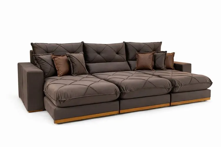 Estofado Retratil Reclinavel Granbelo Plus 320 3x90 + Braco 25cm Linho Bege 01 Idealle — Veludo Marrom 17