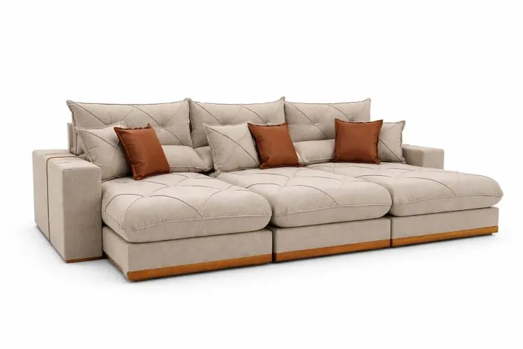 Estofado Retratil Reclinavel Granbelo Plus 320 3x90 + Braco 25cm Veludo Inca Marrom 17 Idealle — Veludo Bege Claro