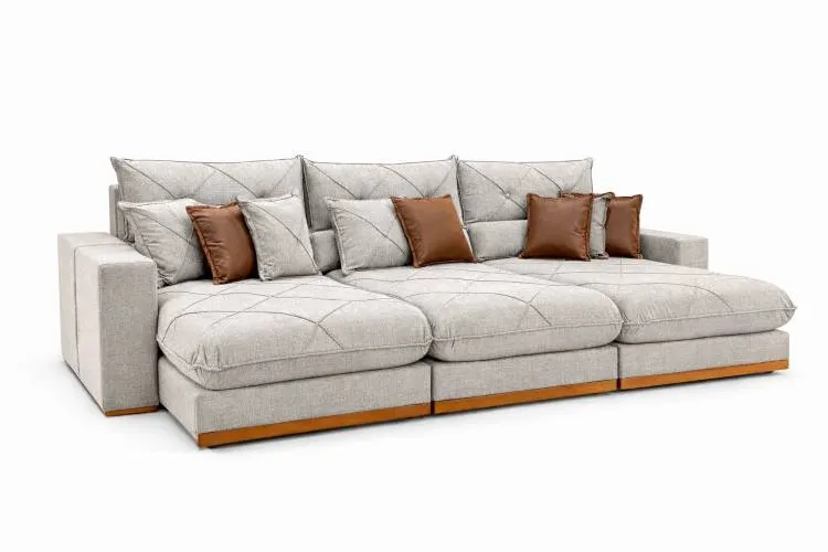 Estofado Retratil Reclinavel Granbelo Plus 320 3x90 + Braco 25cm Linho Bege 01 Idealle — Linho Gelo