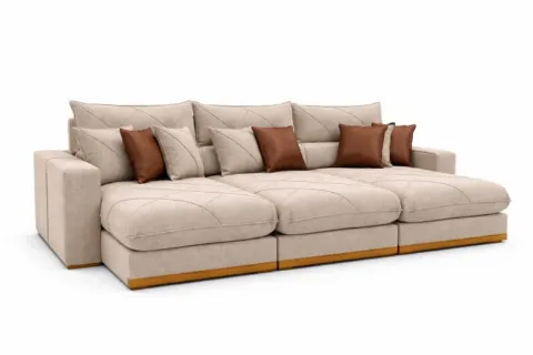 Estofado Retratil Reclinavel Granbelo Plus 320 3x90 + Braco 25cm Linho Bege 01 Idealle