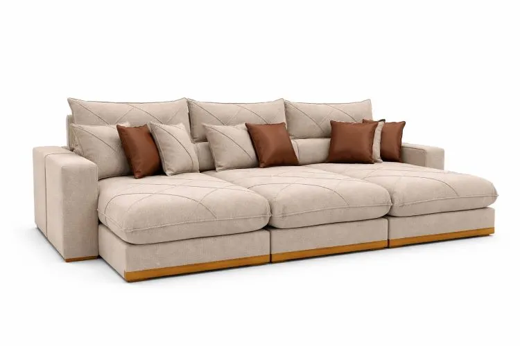 Estofado Retratil Reclinavel Granbelo Plus 320 3x90 + Braco 25cm Veludo Inca Marrom 17 Idealle — Linho Bege