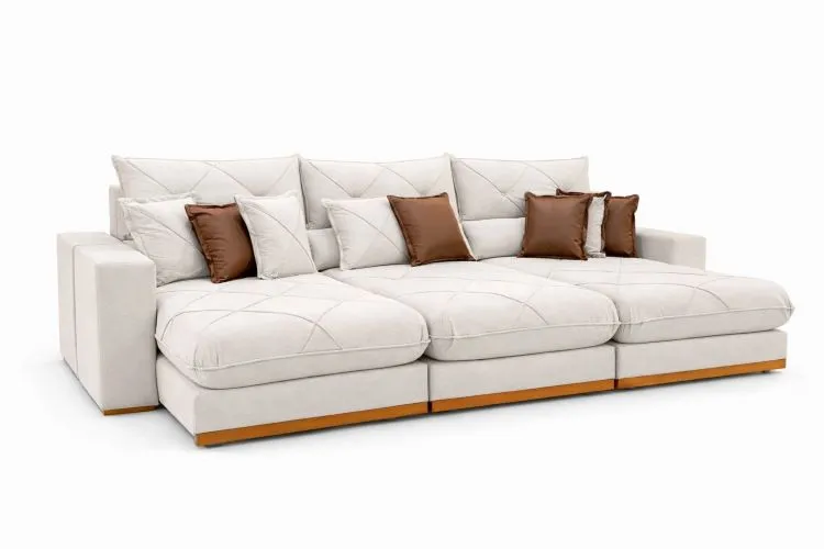 Estofado Retratil Reclinavel Granbelo Plus 320 3x90 + Braco 25cm Linho Bege 01 Idealle — Veludo Cru