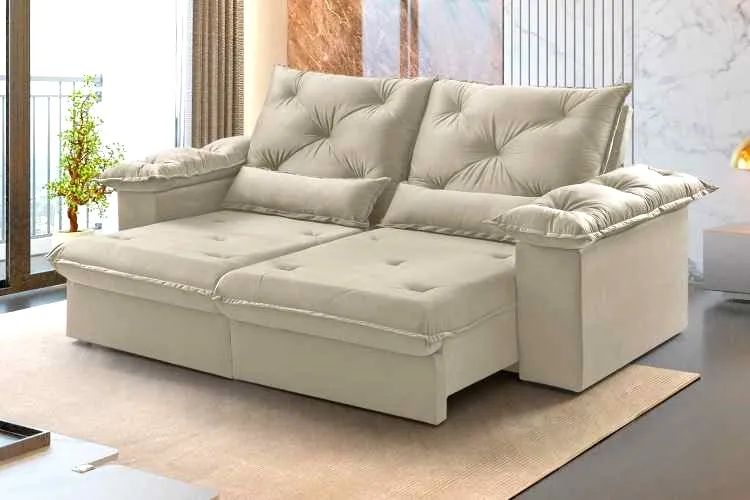 Estofado Retratil Reclinavel Atlas 200 2x80 + Braco 20cm Veludo Inca Marrom 17 Idealle — Linho Gelo