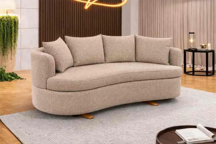 Sofa Living Organic M-204 3 Lugares 2,00m - Tecido Sarja Verde B485 Martins Estofados — Bouclê Bege B474