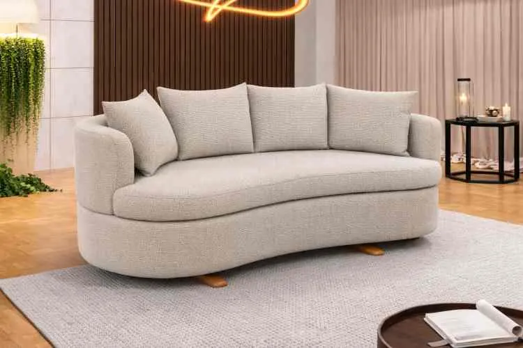 Sofa Living Organic M-204 3 Lugares 2,00m - Tecido Sarja Verde B485 Martins Estofados — Bouclê Bege Claro B473