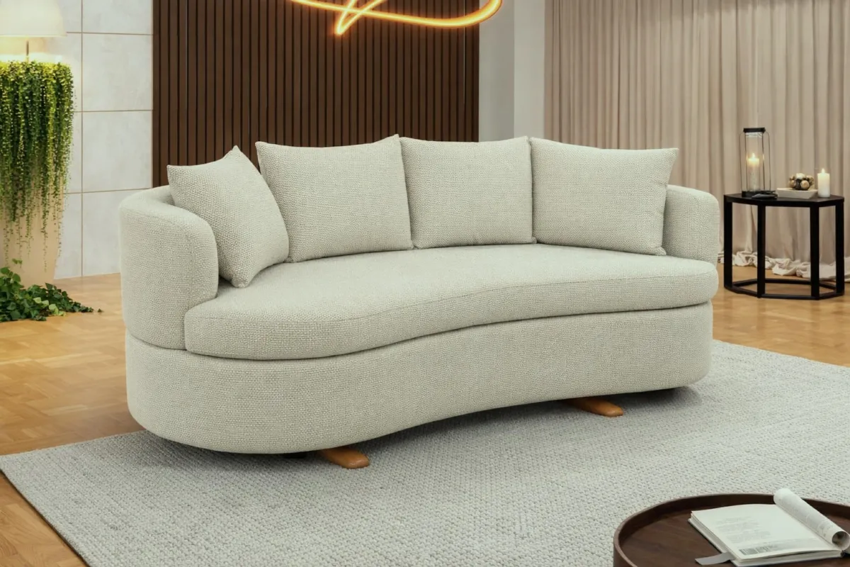 Sofa Living Organic M-204 3 Lugares 2,00m - Tecido Sarja Verde B485 Martins Estofados — Bouclê Cinza B475
