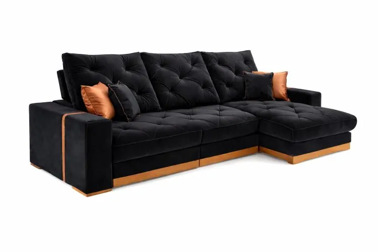 Estofado Retratil Reclinavel Granbelo 320 3x90 + Braco 25cm Veludo Inca Preto 13 Idealle — Veludo Preto 13