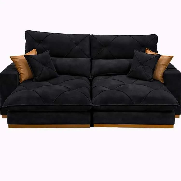 Estofado Retrátil Reclinável Granbelo Plus 230 2x90 + Braço 25cm Veludo Inca Marrom 17 Idealle — Veludo Preto 13