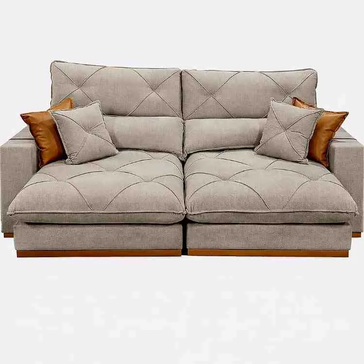 Estofado Retrátil Reclinável Granbelo Plus 230 2x90 + Braço 25cm Veludo Inca Marrom 17 Idealle — Linho Bege 01