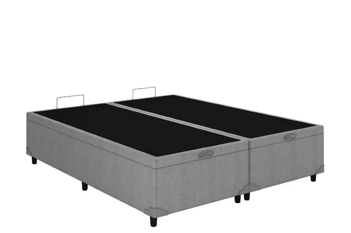 Bau Queen Bipartida Prime Confort 2 x 79x198x44 Corino Bege Issacar Prime — Baú Queen Bipartida - Veludo Suede Cinza