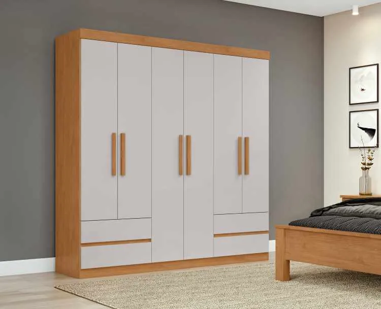 Roupeiro Zeus 6P4G Amendoa Clean/Off White Lopas Moveis — Amêndoa Clean/Off White