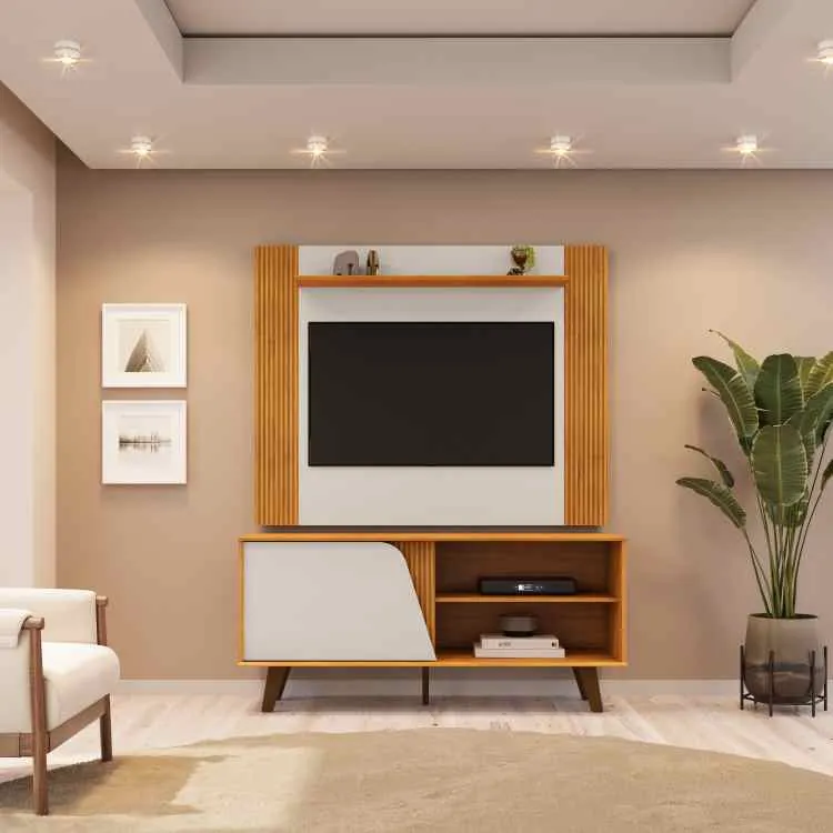 Conjunto de Rack com Painel Iris 120 DJ Moveis — Cedro/Bali
