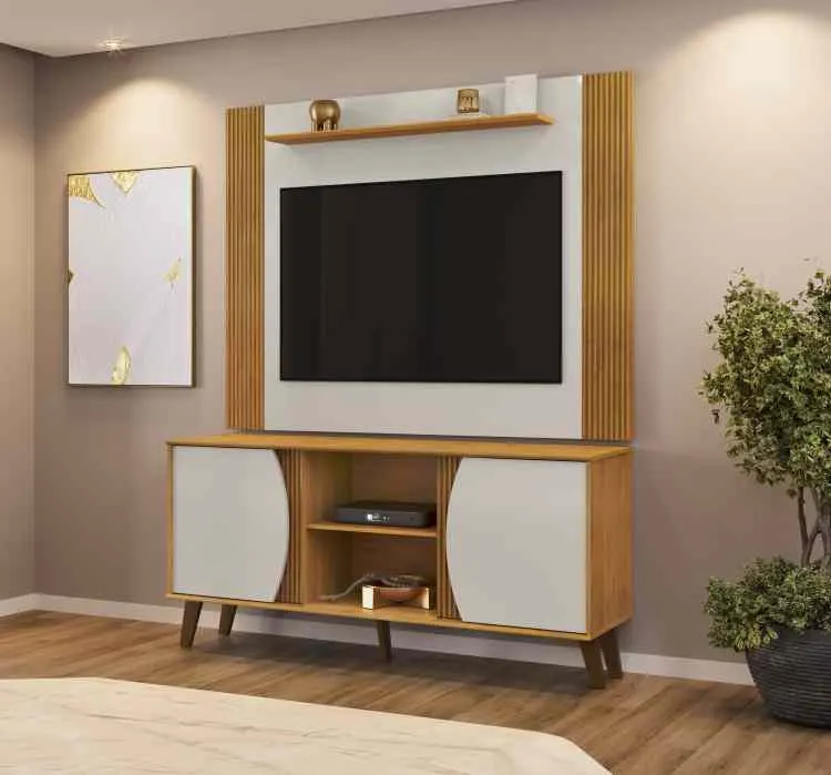 Conjunto de Rack com Painel Domo 136 DJ Moveis — Cedro/Bali