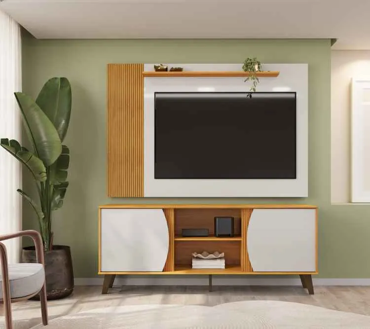 Conjunto de Rack com Painel Domo 160 DJ Moveis — Cedro/Bali