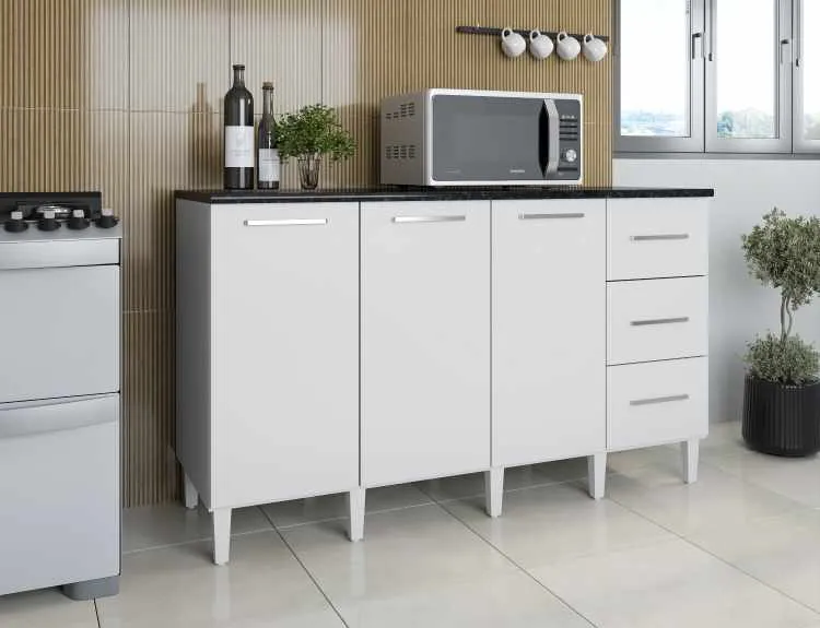 Balcao Clara Pop 160 Plus 3P3G sem Tampo Branco Moveis Parana — Balcão Clara Pop - Branco