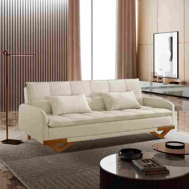 Sofa Cama Cannes Luxo Ref 46 Linho Saturno Bege Claro 306B Luxury — Linho Saturno Bege 306-B