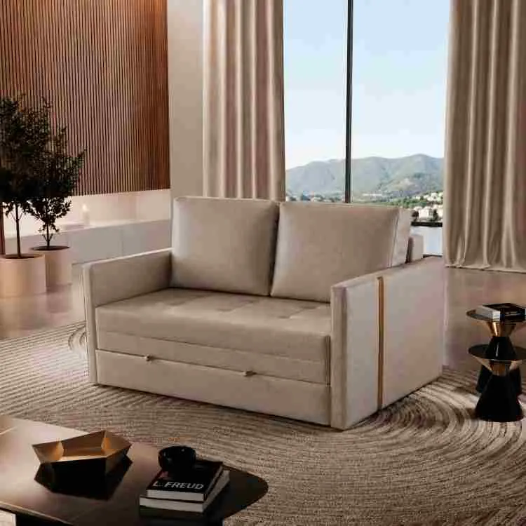 Sofa Cama Dominic Luxo Ref 49 Linho Bege 2605-A Luxury — Linho - Bege 2605-A