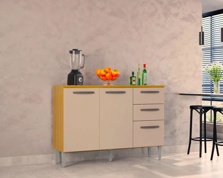 Balcao 3P2G 120 com Tampo Cinamomo.Off White Poquema — Balcão 3P2G 120 com Tampo - Cinamomo/Off Whit