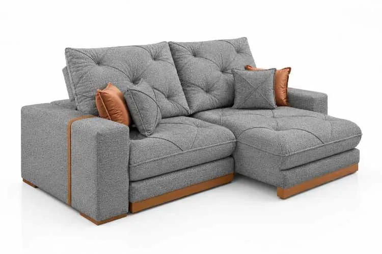 Estofado Retratil Reclinavel Granbelo 290 2x120 + Braco 25cm Veludo Inca Terracota Idealle — Linho Cinza 2665