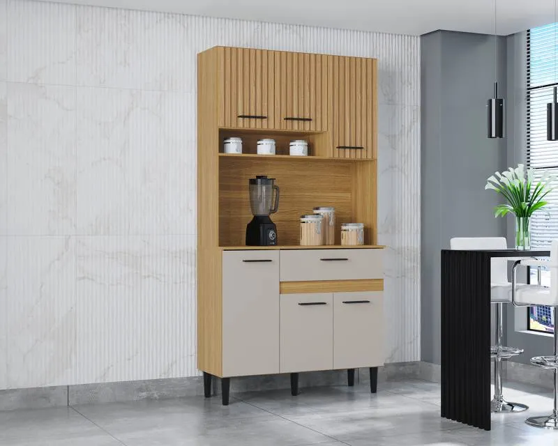 Kit Cozinha Carol 6P1G 1V Poquema — Damasco Ripado 3D/Off White