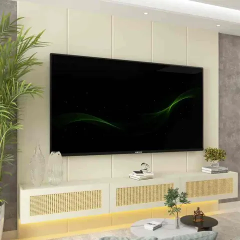 Home Realce/Native 220 com LED Off White/Off White/Tela Rattan Creme 3V Gelius
