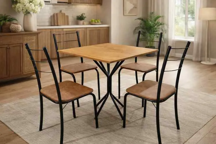 Conjunto Belize Tmp MDP Quadrado 68x68 com 4 Cds Belize + Base Orion Naturale Jambo/Preto Fosco Tubo Minas — Naturale - Jambo/Preto Fosco