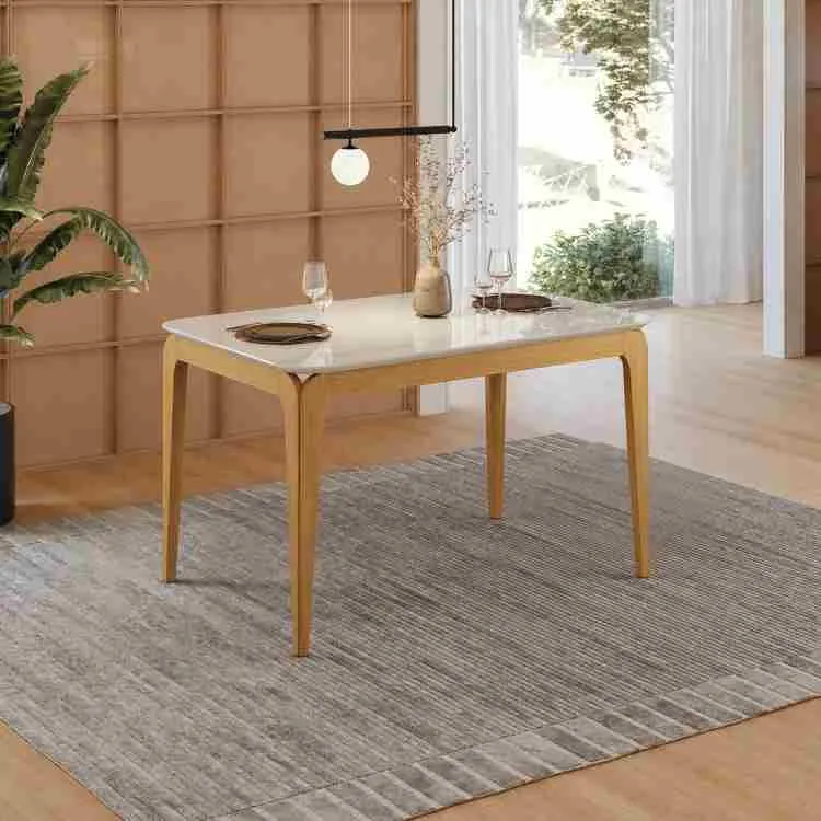 Mesa Aurea 120x80 Tampo Retangular com Vidro Cinamomo/Off White 2V New Ceval — Mesa Aurea 120x80 c/ Vdr - Cinamomo/Off White