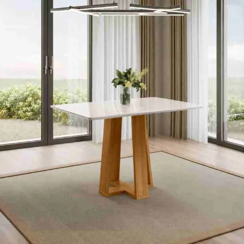 Mesa Rubi 120x80 Tampo Retangular com Vidro Cinamomo/Off White 2V New Ceval