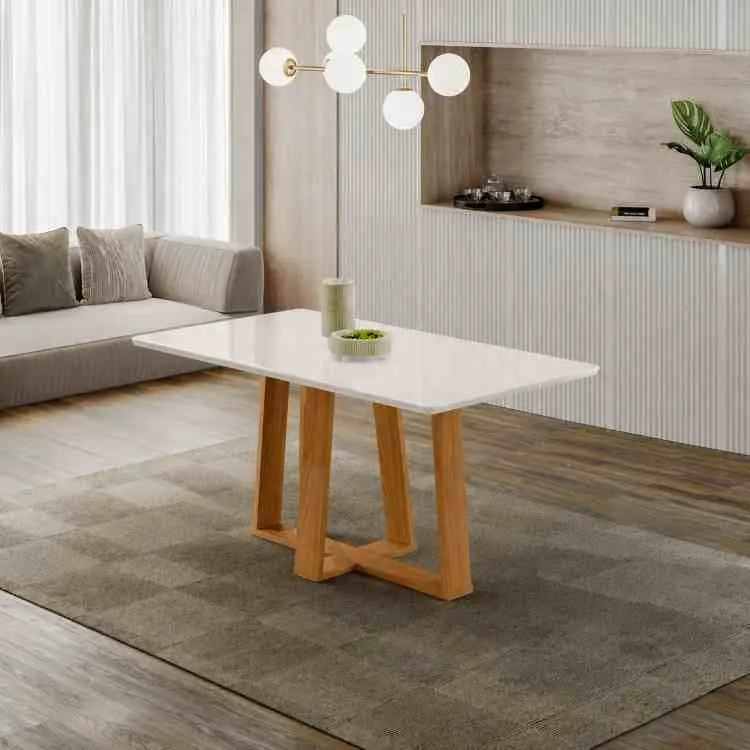 Mesa Rubi 160x90 Tampo Retangular com Vidro Cinamomo/Off White 2V New Ceval — Mesa Rubi 160x90 c/Vdr - Cinamomo/Off White