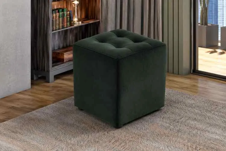 Puff Decorativo Quadrado Veludo Inca Verde 11 Idealle — Veludo Inca - Verde 11