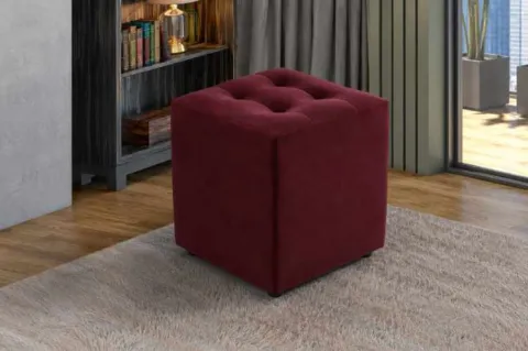 Puff Decorativo Quadrado Veludo Inca Bordo 22 Idealle
