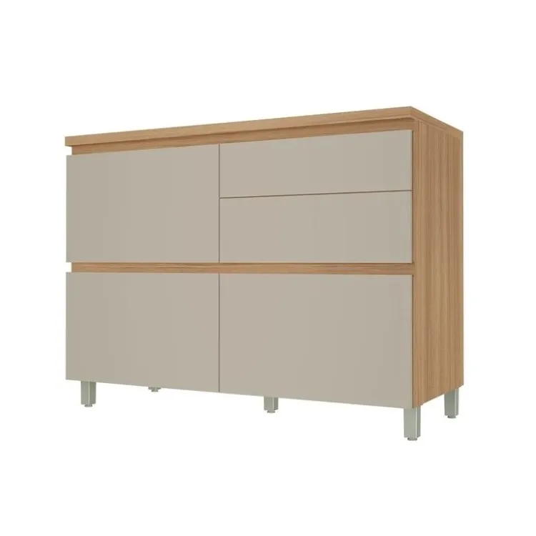 Paneleiro Rainha 70 2P2G Nature/Greice 2V Nesher — Balcão Rainha 120 1P4G - Nature/Greige