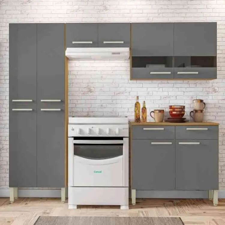Cozinha Compacta Nala 10P2G Freijo/Gris Kits Parana — Freijó/Gris