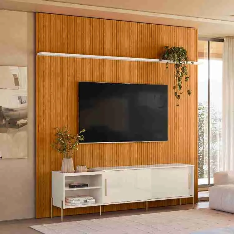 Composição Orla (Painel Piso-Teto New Guapore + Bancada Mare) 4V Madetec — Cinamomo/Off White