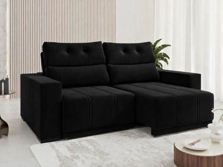 Estofado Retratil e Reclinavel Royale 200 2x100 Veludo Perola Viero — Veludo Preto