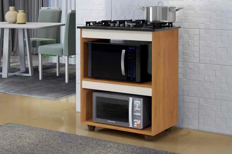 Balcao Turim para CookTop 5 Bocas Branco Kaiki — Balcão CookTop 4B - Naturale/Off White