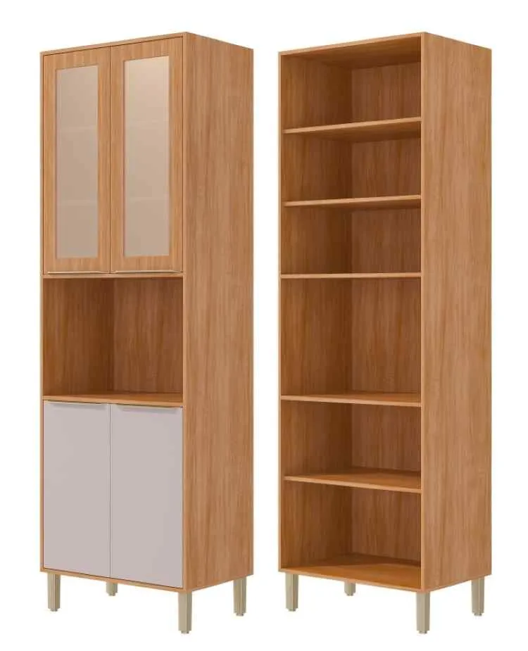 Torre Quente Cristaleira Divina 70 4P, sendo 2P Vidro Reflecta MGM Moveis — Cinamomo/Off White