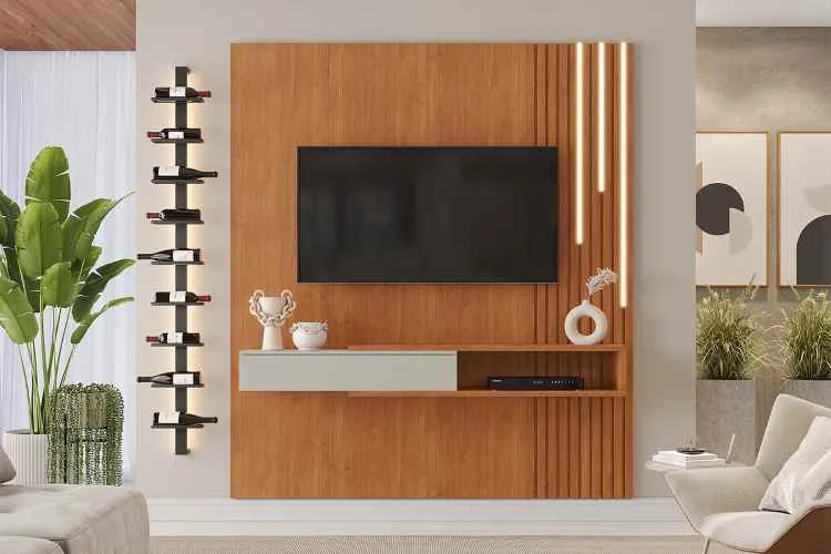 Painel Impetus 182 com Nicho e LED Cascata Mavaular — Naturale/Off White