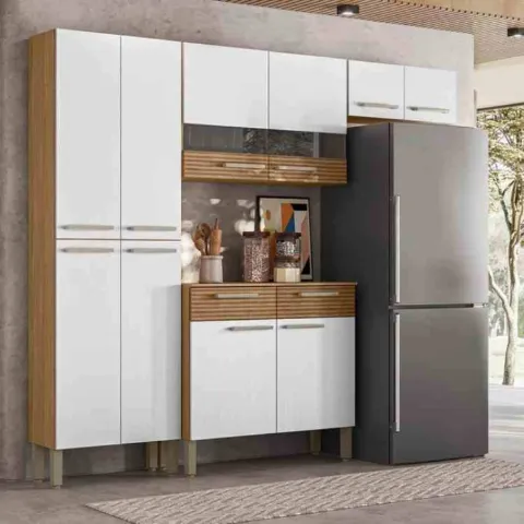 Cozinha Compacta Nala 10P2G Freijo Supremo Ripado 3D/Freijo Kits Parana