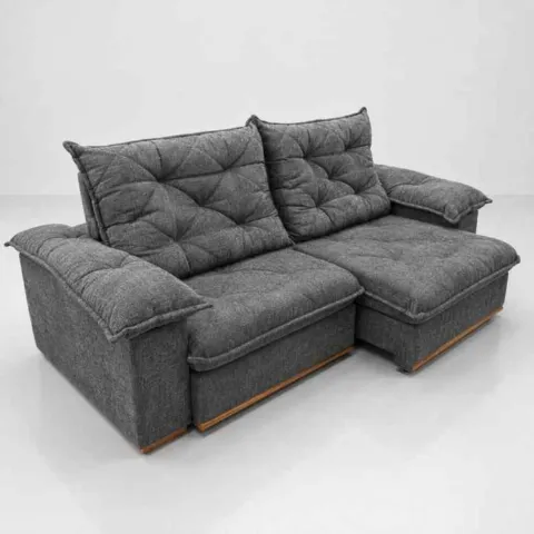 Estofado Retratil Reclinavel Teresopolis 250 2x100 + Braco 25cm Pillow 20cm Tec Luxo 573 Veludo Cinza Teixeira