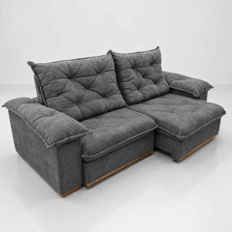 Estofado Retratil Reclinavel Teresopolis 250 2x100 + Braco 25cm Pillow 20cm Tec Luxo 575 Veludo Azul Teixeira — Veludo Luxo Cinza Washed