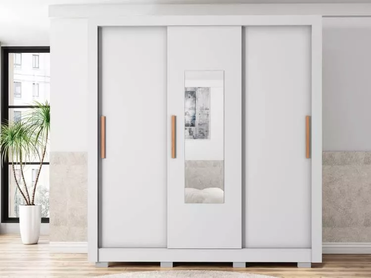 Roupeiro Chile Lux 1.9 3P com Espelho Caemmun Movelaria — Branco